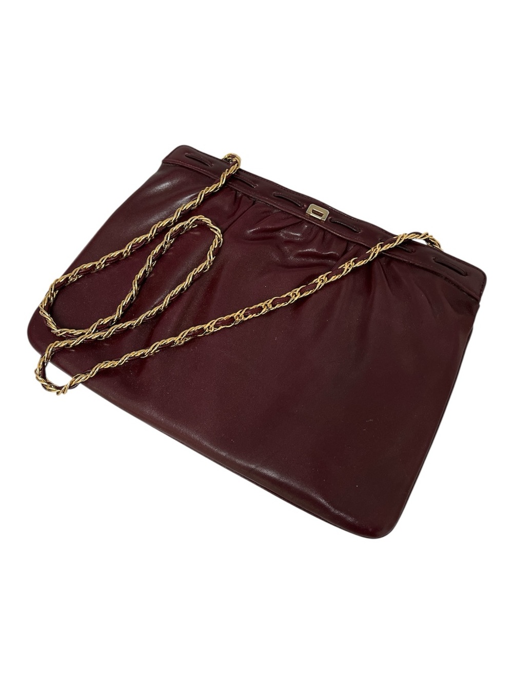 Susan Gail Vintage Burgundy Genuine Leather Shoulder Bag with Gold Chain